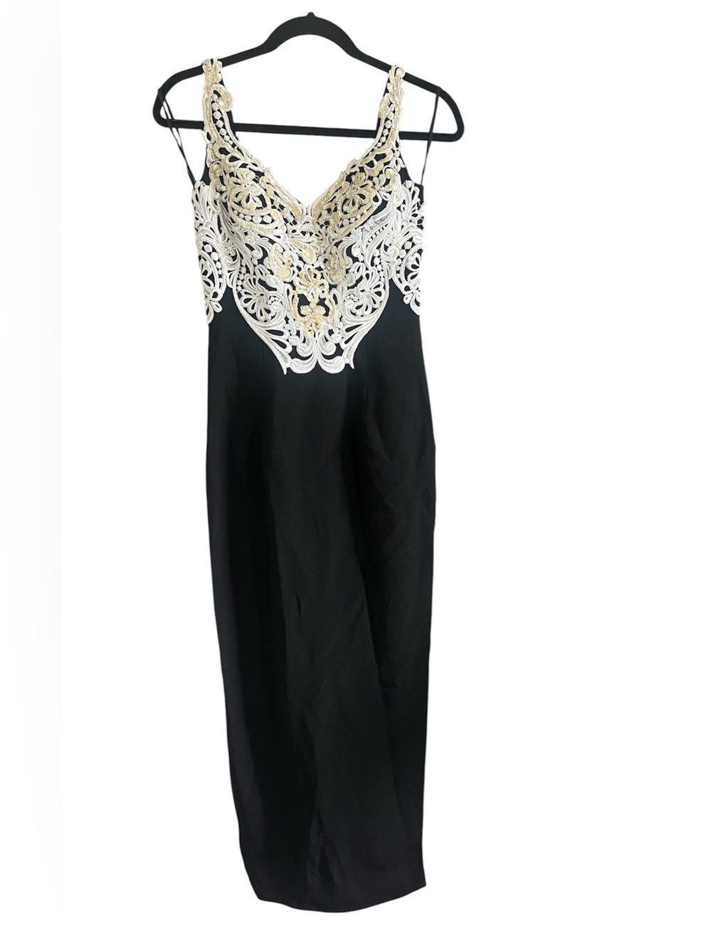 Jessica McClintock Black Maxi Dress with Lace Bodice and sequins